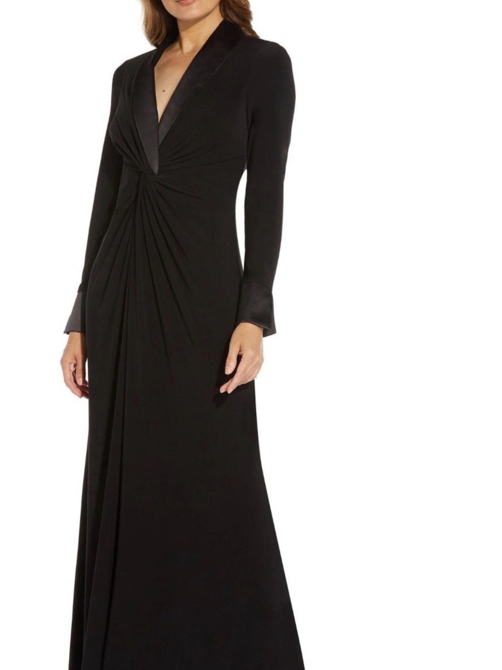 Adrianna Papell Black Satin-Trim Long Sleeve Maxi Dress